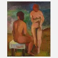 Carl Gunschmann, "Zwei Frauen", 1968, Öl auf Hartfaserplatte