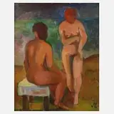 Carl Gunschmann, "Zwei Frauen", 1968, Öl auf Hartfaserplatte
