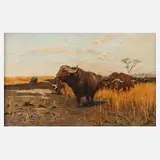 T. Klemm, Büffel in der Steppe, Öl auf Leinwand