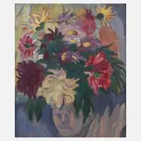 Kurt Lauber, Blumenstillleben, Öl auf Hartfaserplatte