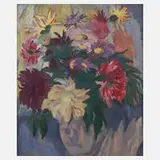 Kurt Lauber, Blumenstillleben, Öl auf Hartfaserplatte
