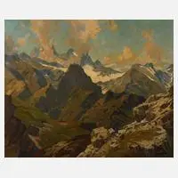 Erich Mercker, "Bergblick vom Nebelhorn", Öl auf Leinwand