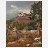 Elli Maria Nitschke, Vorfrühlingslandschaft, Öl auf Hartfaserplatte
