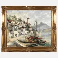 Emil Theodor Richter, Mediterrane Küstenlandschaft, Öl auf Leinwand