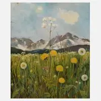Willy Schüler, "Blumenwiese im Gebirge", Öl auf Platte