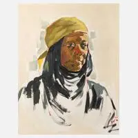 Ismail Shammout, Frau in palästinensischer Tracht, Öl auf Leinwand