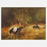 W. Strunz, Balzende Auerhähne, 1980, Öl auf Leinwand