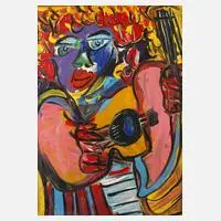 Peter Keil, "Gitarre spielende Italiener", Öl auf Hartfaserplatte