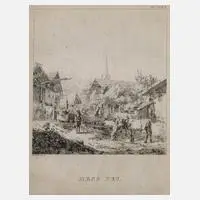Prof. Friedrich Voltz, Floriansplatz in Garmisch, 1879, Radierung