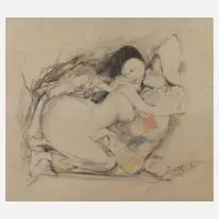 Otto Bachmann, Harlekin mit Konkubine, 1915, Farblithographie auf faserigem Japanpapier