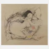 Otto Bachmann, Harlekin mit Konkubine, 1915, Farblithographie auf faserigem Japanpapier