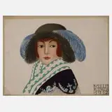 Mela Köhler, Dame mit Hut, 1912, federgeschmückten