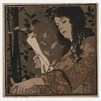 Lesendes Mädchen by Koloman Moser, Farblithographie auf getöntem Papier, sold Nov 2020