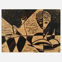 Lasar Segall, Stillleben mit Maske, Holzschnitt