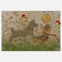 Bella Vichon, Spiel in der Wiese, Farblithographie