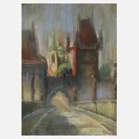 Seff Weidl, Auf der Karlsbrücke in Prag, Pastell