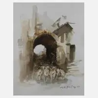 Manfred Feiler, "Schafherde in der Toskana", Aquarell