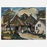 Victor Schlötzer, "Bauernhaus in Ahrenshoop", 1966, Mischtechnik