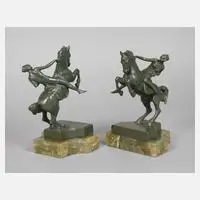 Bruno Zach, Paar Reiterinnen als Buchstützen, Bronze