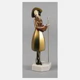 Roland Paris, Chryselephantin Dame mit Stock, Bronze