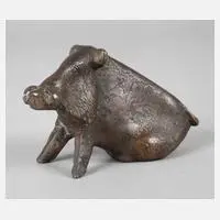 Rolf Nida-Rümelin, sitzendes Wildschwein, Bronze