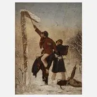 Carl Kronberger, Der verschneite Wegweiser, Öl auf Mahagonitafel