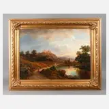 Carl Ludwig Schmitz, Romantische Landschaft mit Burgruine, Öl auf Leinwand