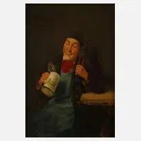 Prof. Alphons Spring, Im Wirtshaus, Öl auf Holztafel