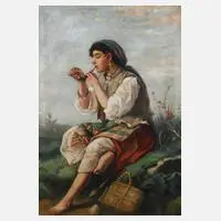 Mihály Szobonya, Rauchendes Zigeunermädchen, Öl auf Leinwand und Keilrahmen