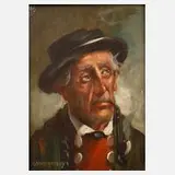 Alfred Zimmermann, Pfeifenraucher, Öl auf Holztafel