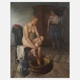 Willy Peter Ahrweiler, Mädchen im Bade, Öl auf Leinwand und Keilrahmen