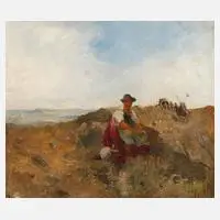 Lore Feldberg-Eber attr., Bauersfrau in Landschaft, Öl auf Malpapier