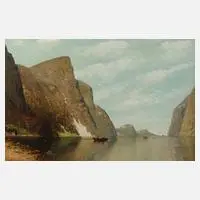 August Heydendahl, Norwegische Fjordlandschaft, Öl auf Leinwand