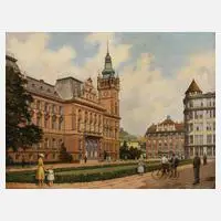 G. Konecny, Stadtansicht Bielsko-Biała, Öl auf Spanplatte