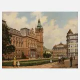 G. Konecny, Stadtansicht Bielsko-Biała, Öl auf Spanplatte