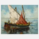 Petter Lang, holländische Fischerboote, Öl