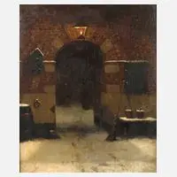Evert-Jan Ligtelijn, Nächtliche Toreinfahrt, Öl auf Sperrholz