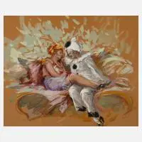 Prof. Max Rabes, Harlekin und Columbine, Gouache auf Karton