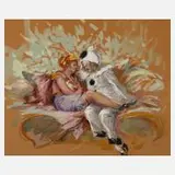 Prof. Max Rabes, Harlekin und Columbine, Gouache auf Karton