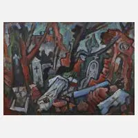 "Friedhof" by Alexander Rosenlehner attr., Öl auf grober Leinwand, sold Jun 2020