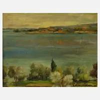 Felice Vellan, Am See, 1962, Öl auf Sperrholz