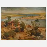 Erich Viehweger, Landschaft bei Rostow am Don, 1942, Öl auf Platte