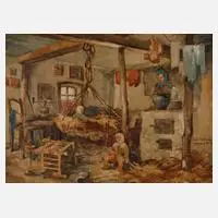 Erich Viehweger, Bauernstube, Öl auf Karton
