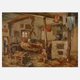Erich Viehweger, Bauernstube, Öl auf Karton