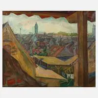 Gustav Wustmann, Blick von der Stadtmauer, Öl auf Leinwand