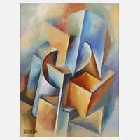 Futuristische Komposition by Waclav Kusin, Öl auf Malpappe, sold Jun 2020