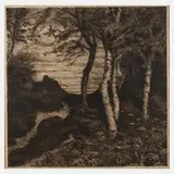 Hans am Ende, Birkenwald mit Bauernkate, Radierung