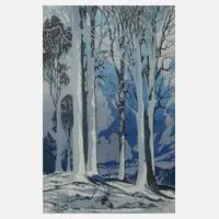 Oscar Droege, Im Winterwald, Farbholzschnitt