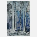 Oscar Droege, Im Winterwald, Farbholzschnitt