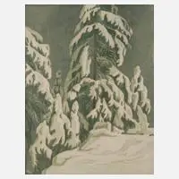 Gertrud Fredrich, Winterwald, Farbholzschnitt